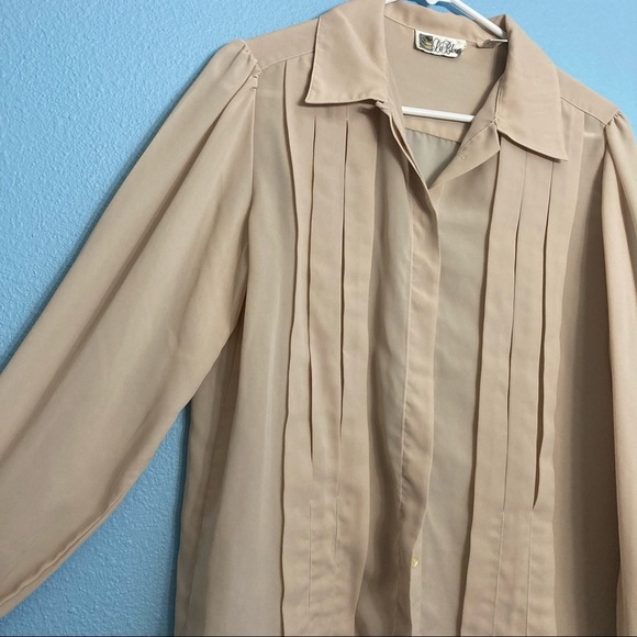 Vintage La Blouse Sheer Polyester Pleated Blouse - Cream - Size US 16 - Picture 5 of 9
